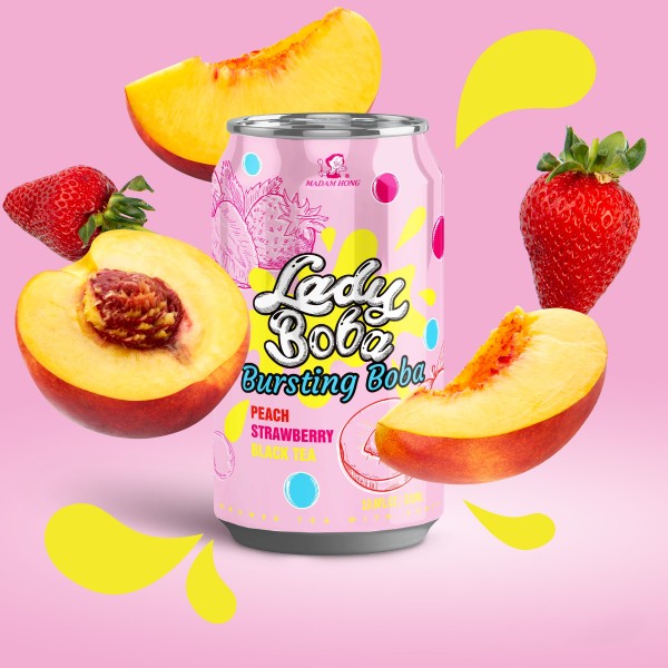 Lady Boba - Bubbletea - Peach Strawberry Black Tea - 320 ml