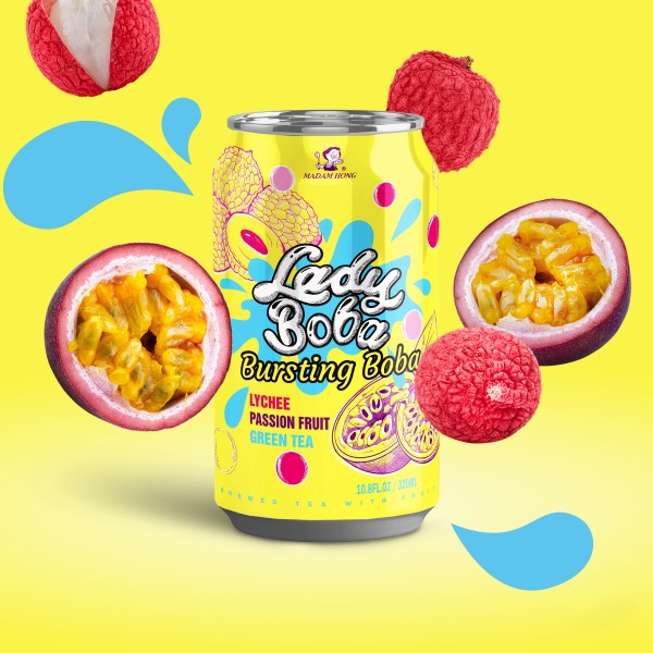 Lady Boba - Bubbletea - Lychee Passionfruit Green Tea - 320 ml